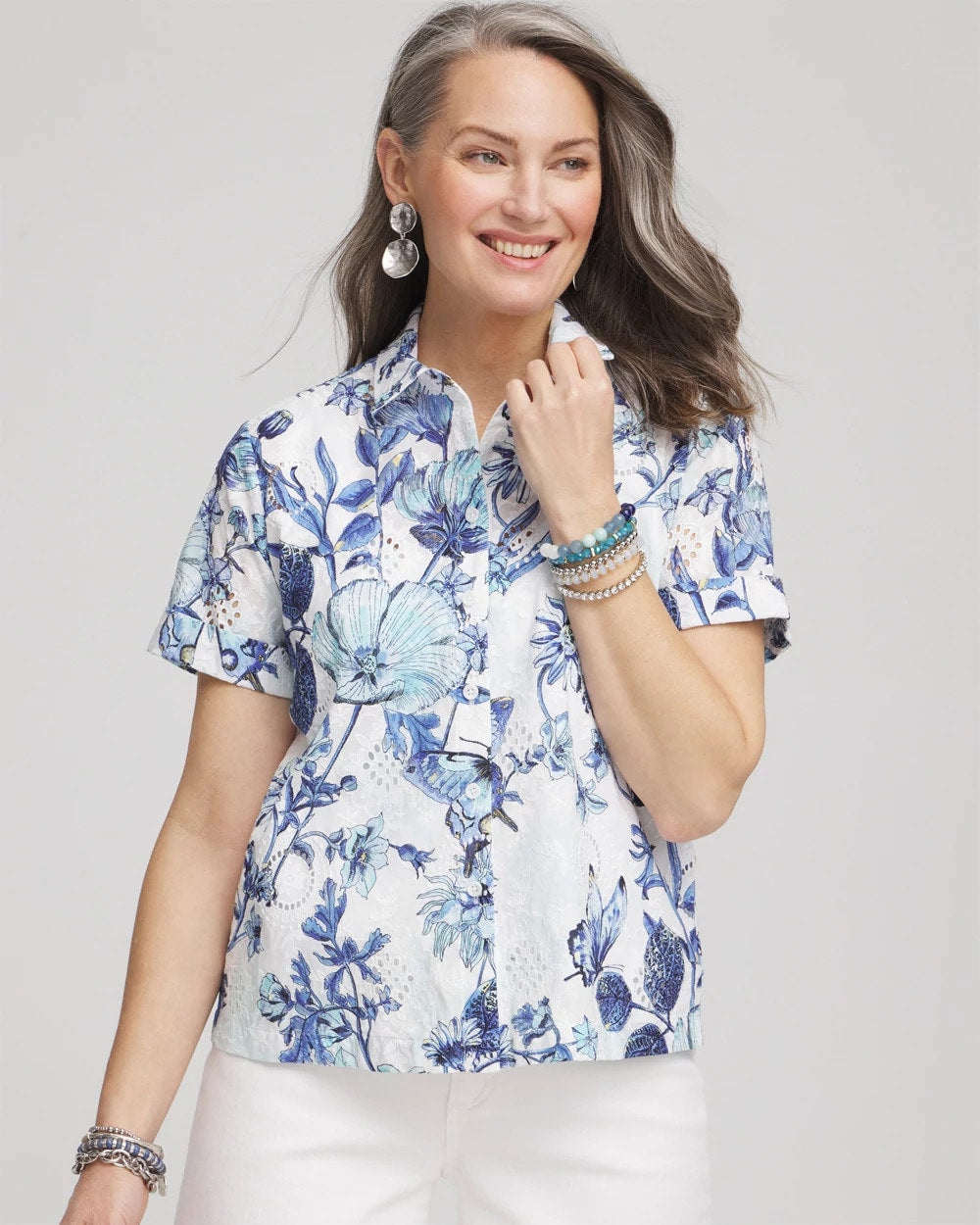 Chico's Women | Butterfly Voile Short Sleeve Shirt LUSH IRIS