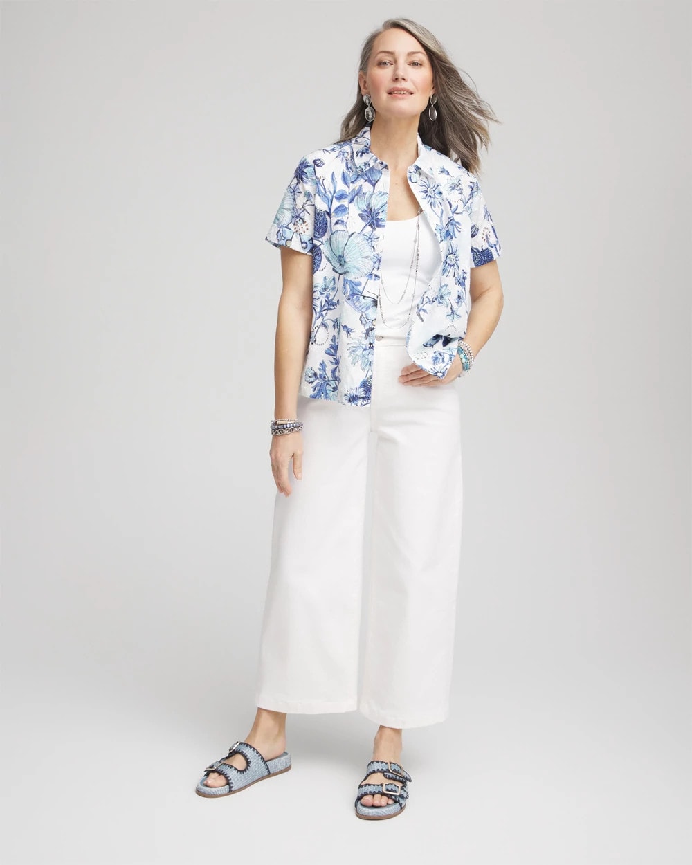 Chico's Women | Butterfly Voile Short Sleeve Shirt LUSH IRIS