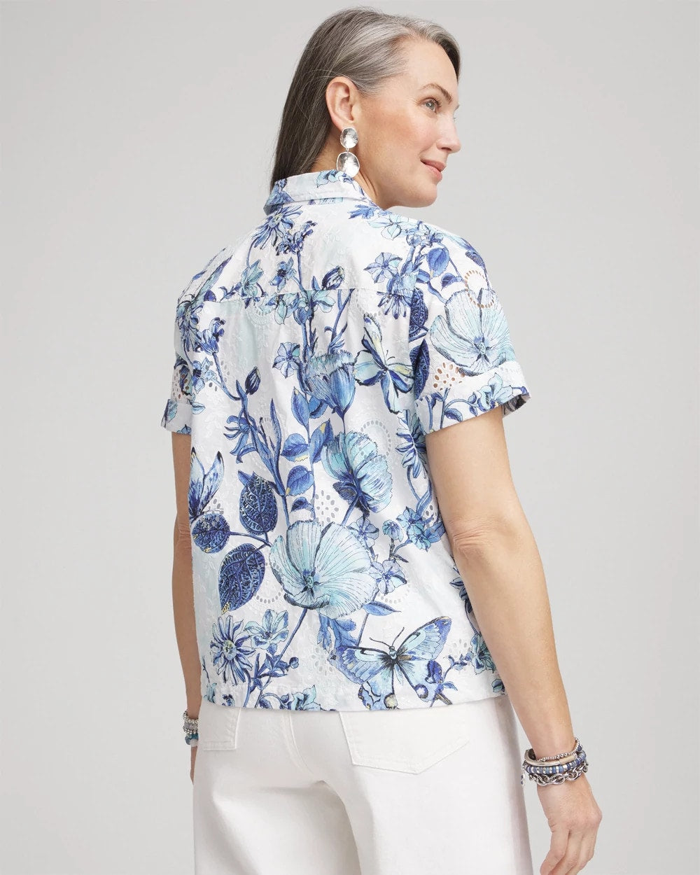 Chico's Women | Butterfly Voile Short Sleeve Shirt LUSH IRIS