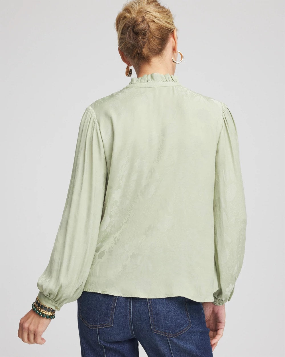 Chico's Women | Jacquard Georgette Peasant Blouse SAGE MEADOW