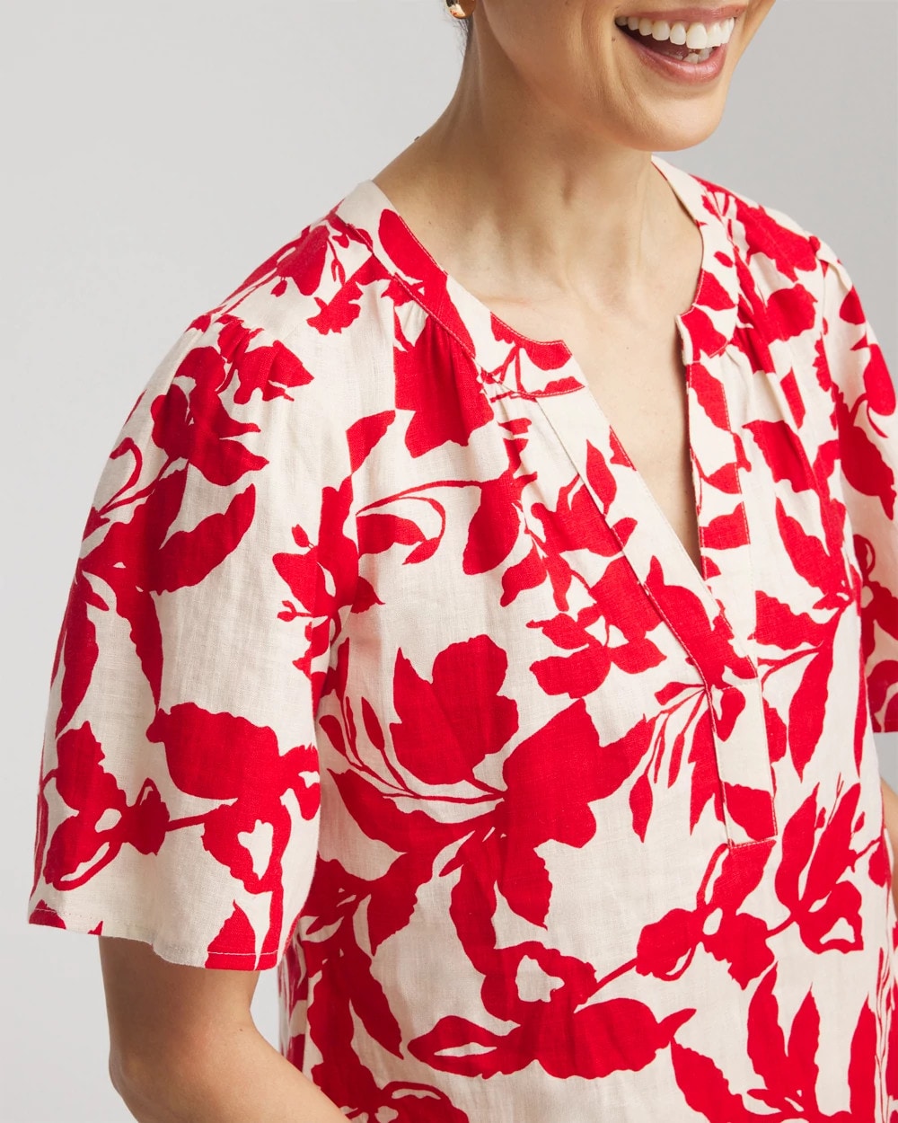 Chico's Women | Floral Linen Popover Shirt RED GLOW