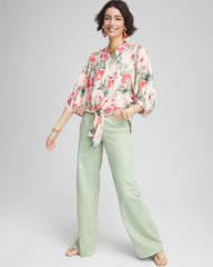 Chico's Women | Floral Satin Tie-Front Pullover Top CORAL BLOSSOM