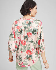 Chico's Women | Floral Satin Tie-Front Pullover Top CORAL BLOSSOM
