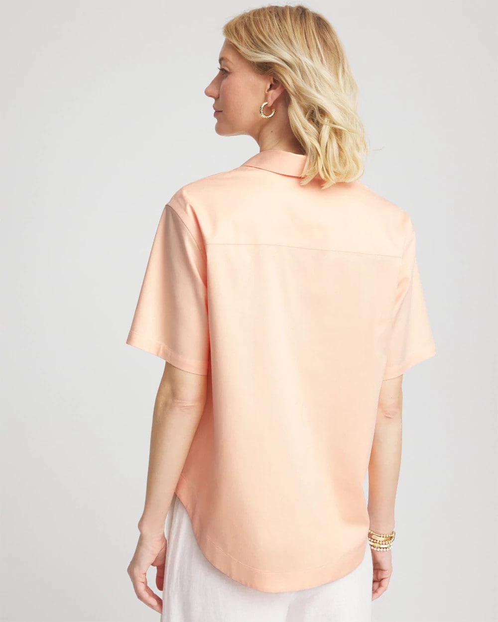 Chico's Women | No Iron™ Embroidered Floral Short-Sleeve Shirt SUNSET PEACH