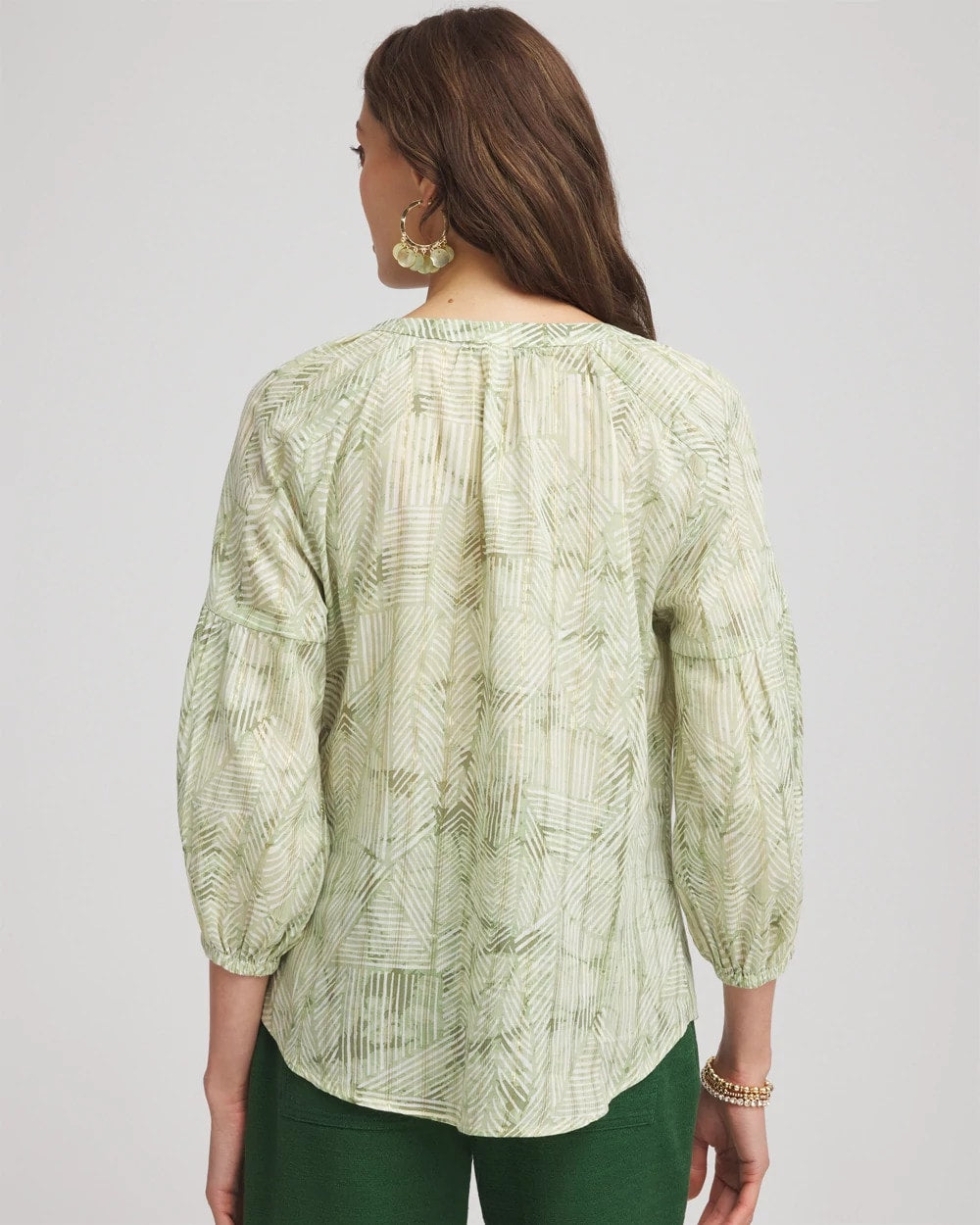 Chico's Women | Lurex Stripe Cotton Blouse SALTED LIME