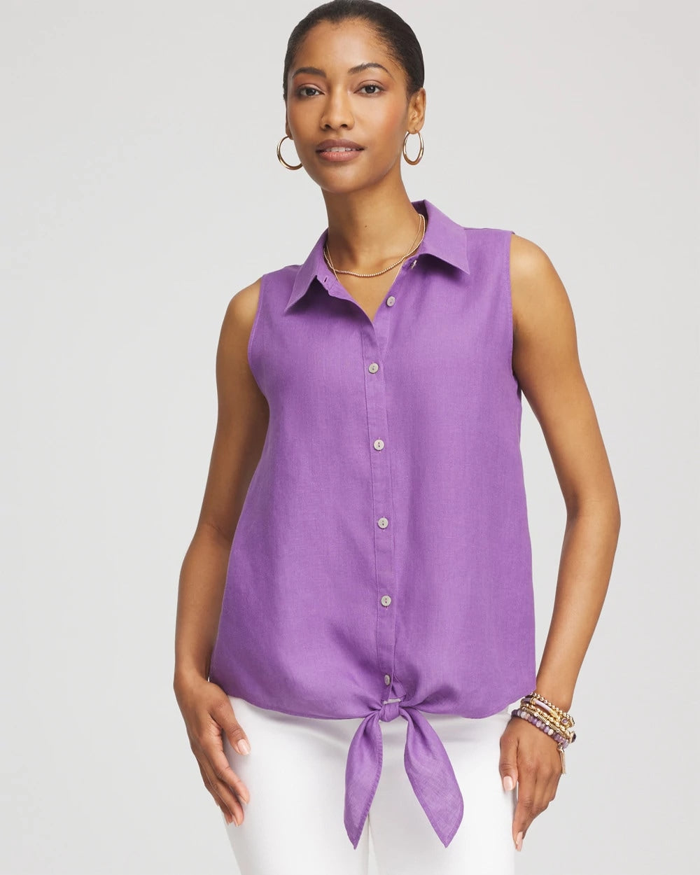 Chico's Women | No Iron™ Linen Tie-Front Sleeveless Shirt PLUM SHADE