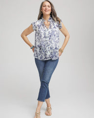 Chico's Women | Butterfly Ruffle Collar Blouse PALE TURQ BLUE