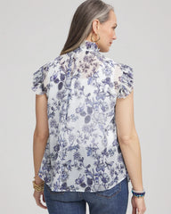 Chico's Women | Butterfly Ruffle Collar Blouse PALE TURQ BLUE