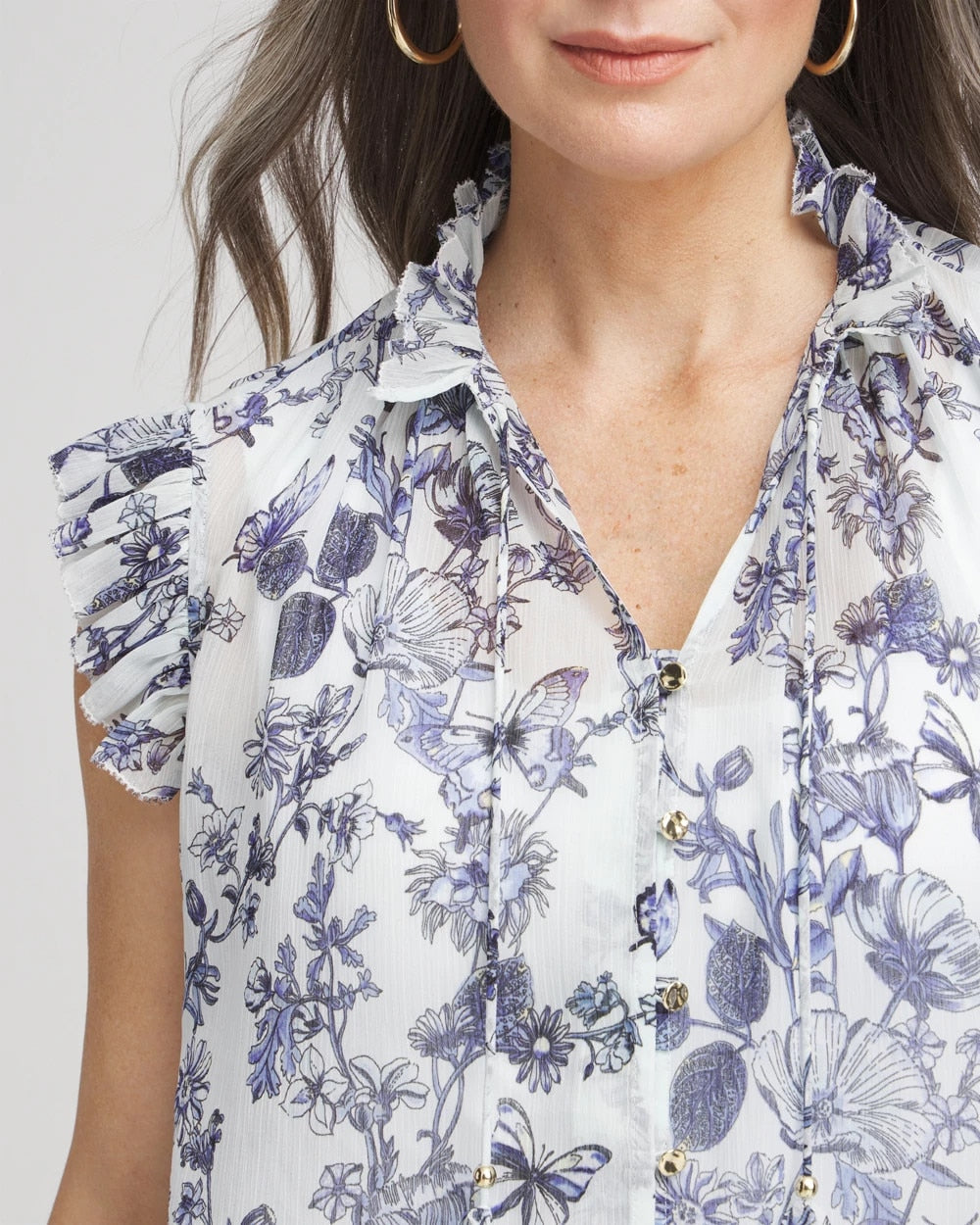 Chico's Women | Butterfly Ruffle Collar Blouse PALE TURQ BLUE