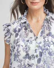 Chico's Women | Butterfly Ruffle Collar Blouse PALE TURQ BLUE
