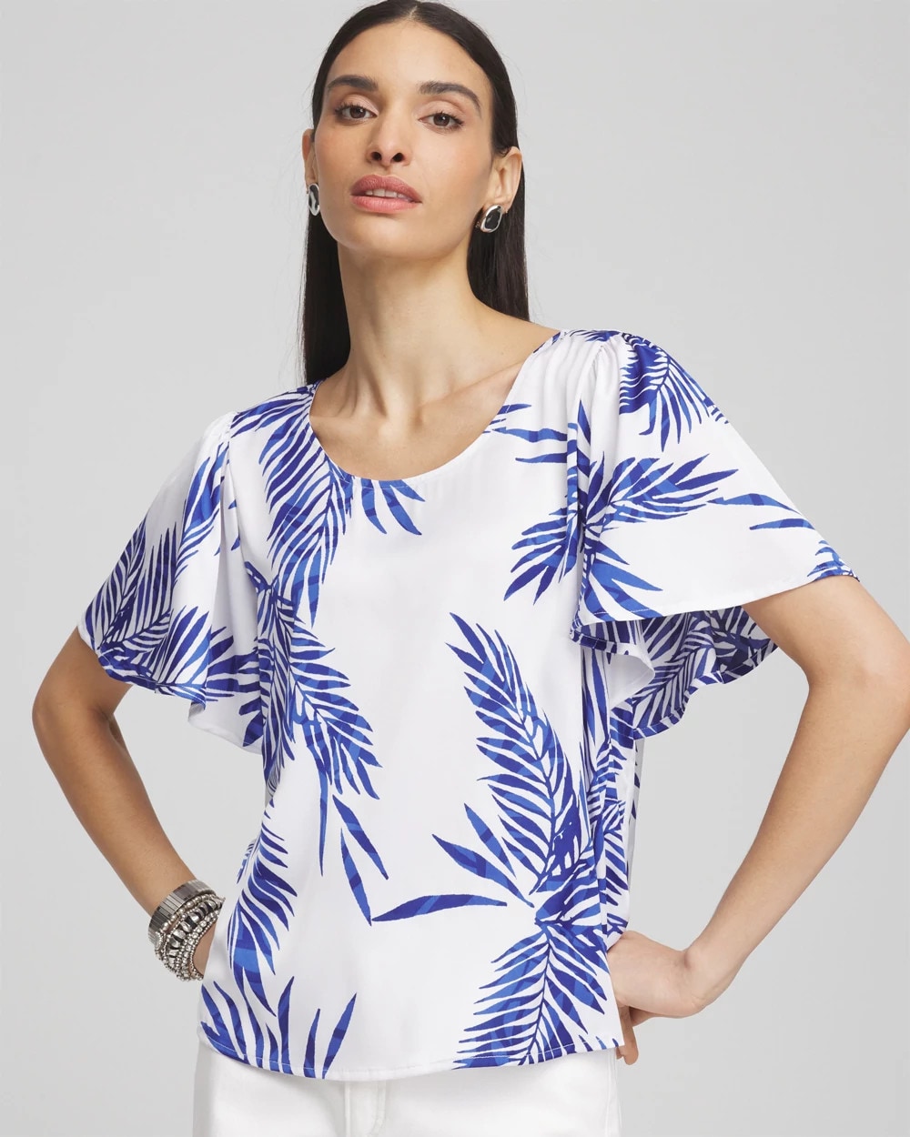 Chico's Women | Flutter Sleeve Satin Top BLUE CASA