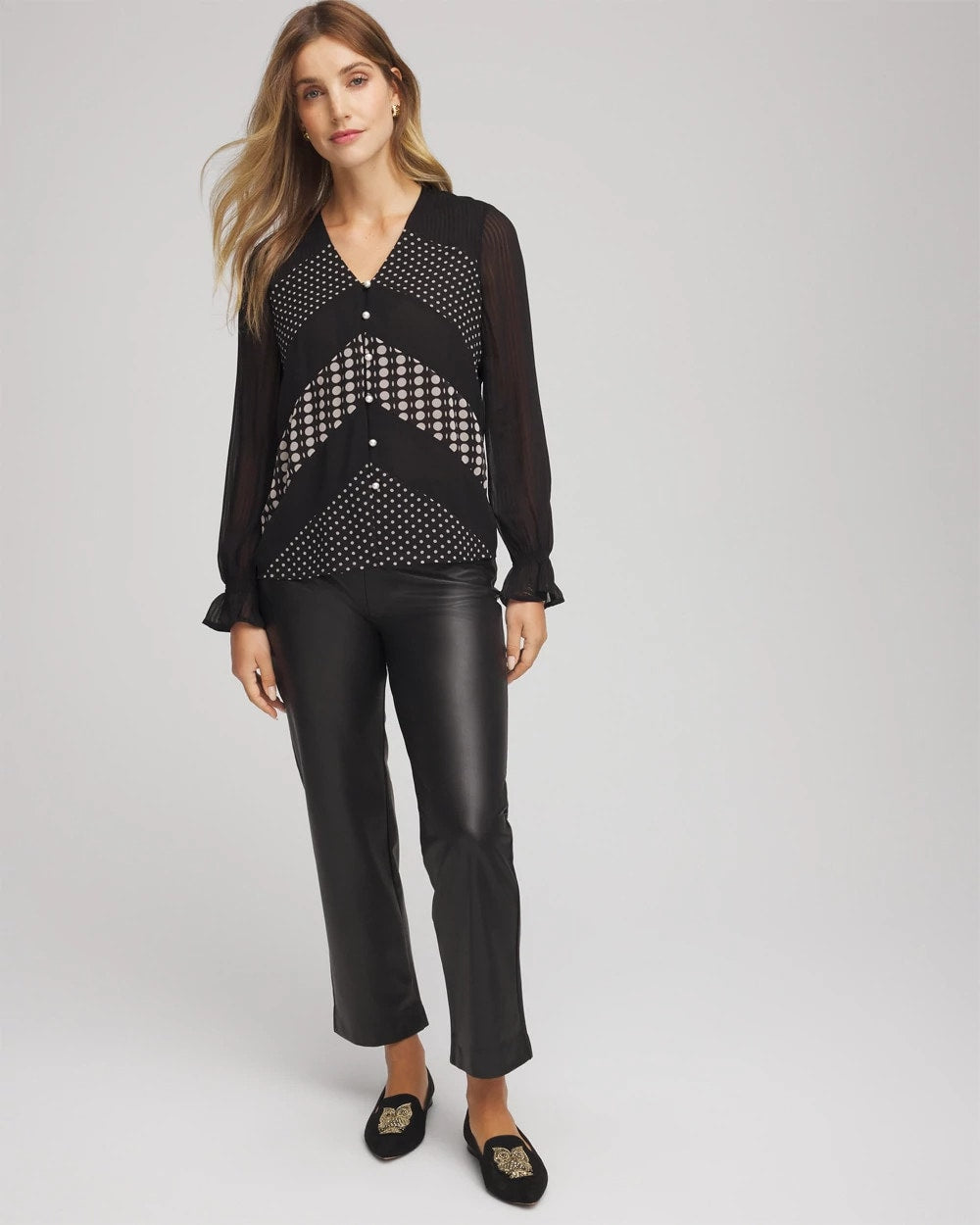 Chico's Women | Georgette Polka Dot Blouse BLACK