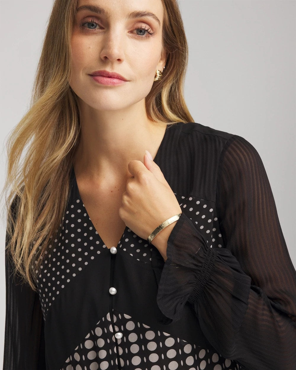Chico's Women | Georgette Polka Dot Blouse BLACK