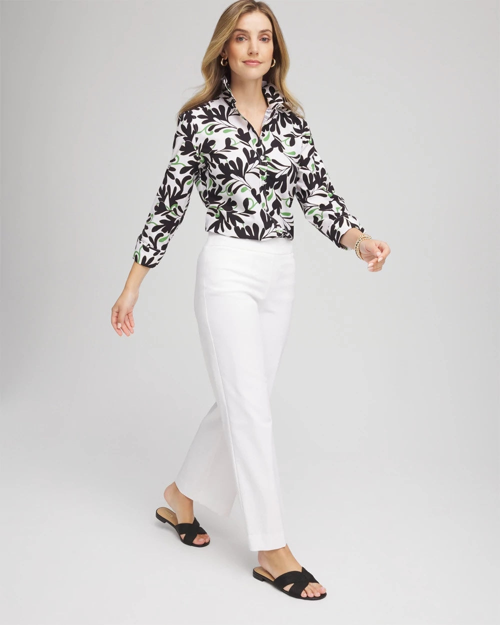 Chico's Women | No Iron™ Abstract Floral Shirt SALTED LIME
