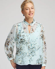 Chico's Women | Floral Georgette Peasant Blouse BLUE MENTHE