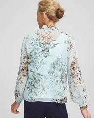 Chico's Women | Floral Georgette Peasant Blouse BLUE MENTHE