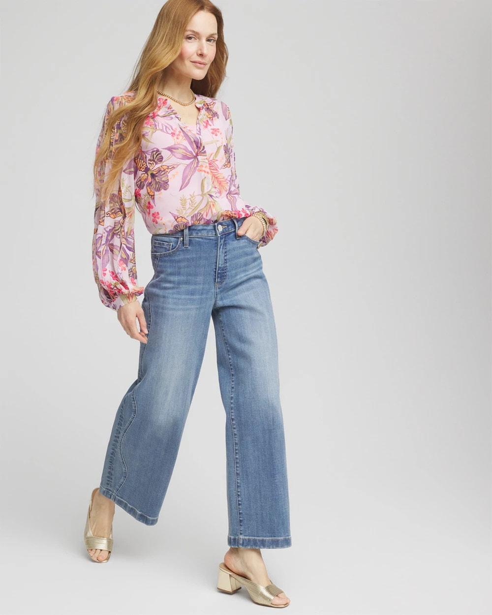 Chico's Women | Floral Georgette Pintuck Blouse PLUM SHADE