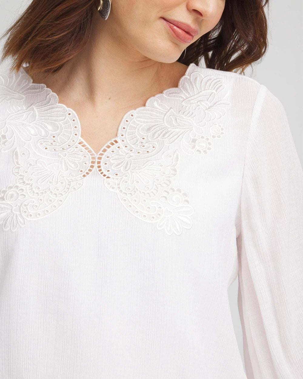 Chico's Women | Embroidered Cutout Blouse ALABASTER