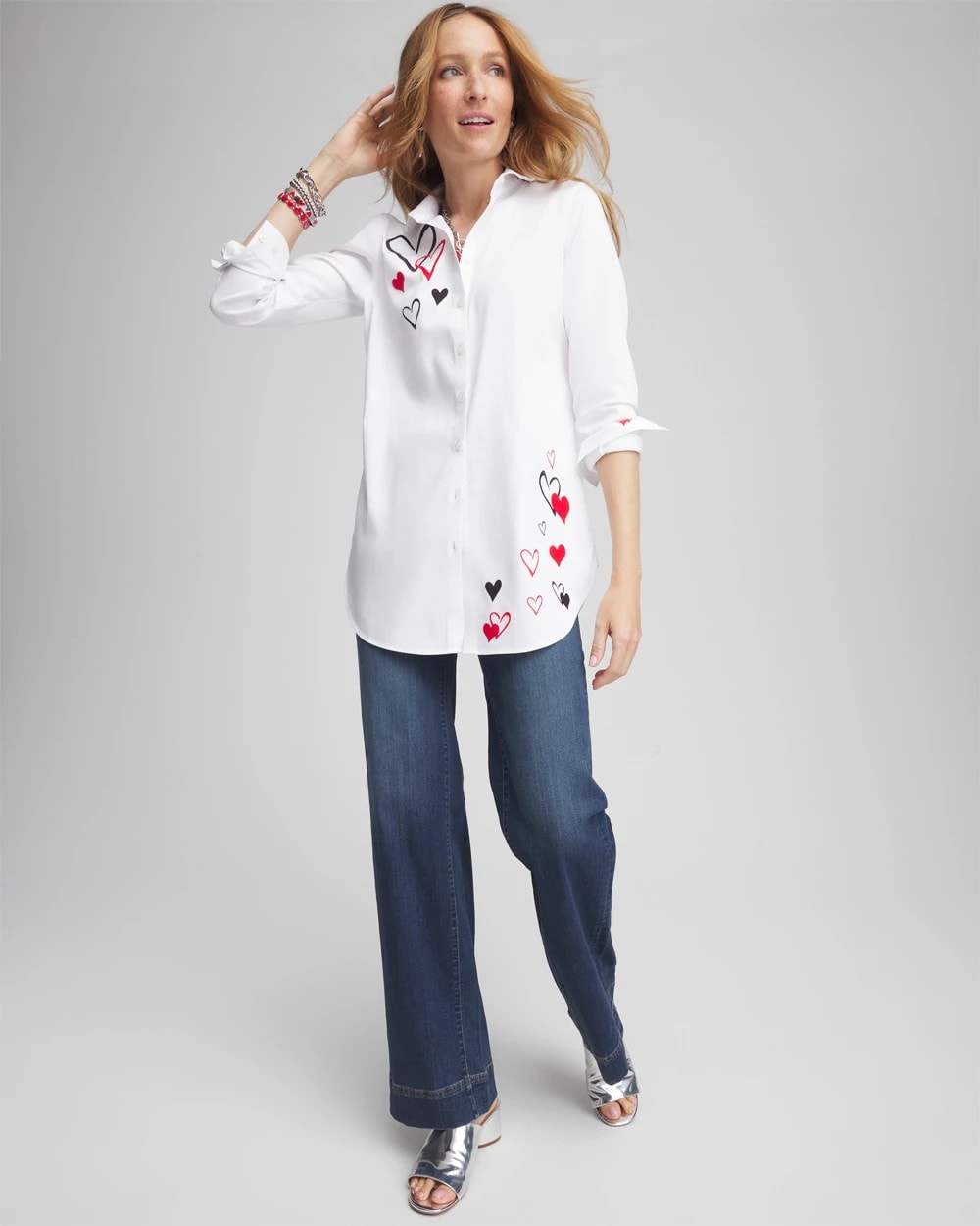 Chico's Women | No Iron™ Valentine's Day Embroidered Tunic OPTIC WHITE