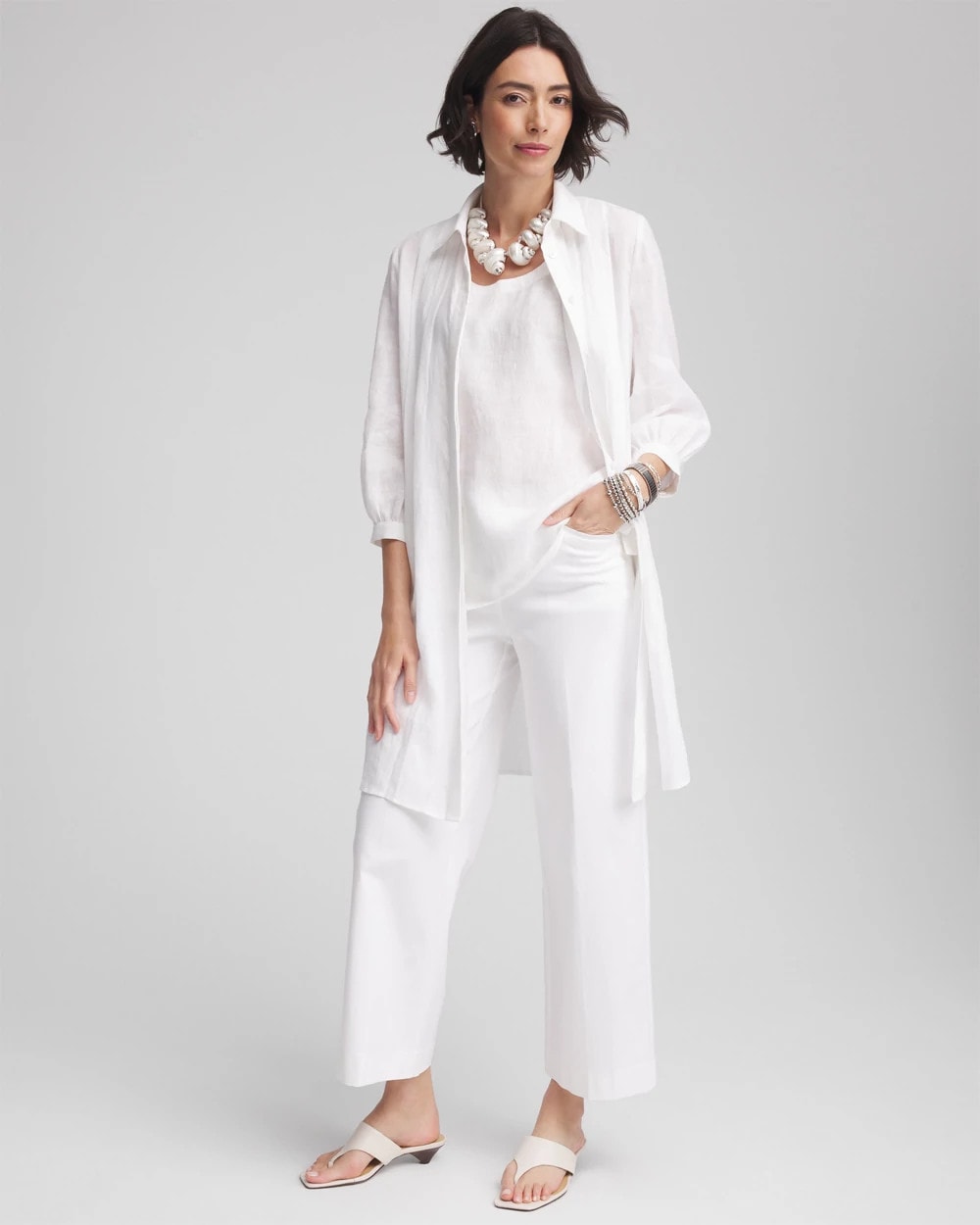 Chico's Women | Pintuck Placket Linen Tunic ALABASTER