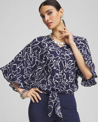 Chico's Women | Ecovero™ Tie-Front Frill Sleeve Blouse PASSPORT BLUE