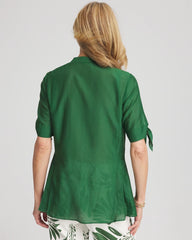 Chico's Women | Cotton Voile & Silk Pleated Blouse PALM LEAF