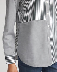 Chico's Women | No Iron™ Colorblock Striped Shirt DARKEST SPRUCE