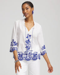 Chico's Women | Embroidered Tassel Tie-Front Blouse RICH COBALT