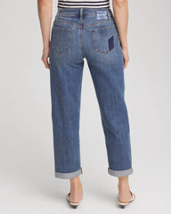 Chico's Women | Boyfriend Patchwork Cropped Jeans WHIMSICAL INDIGO