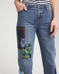Chico's Women | Boyfriend Patchwork Cropped Jeans WHIMSICAL INDIGO