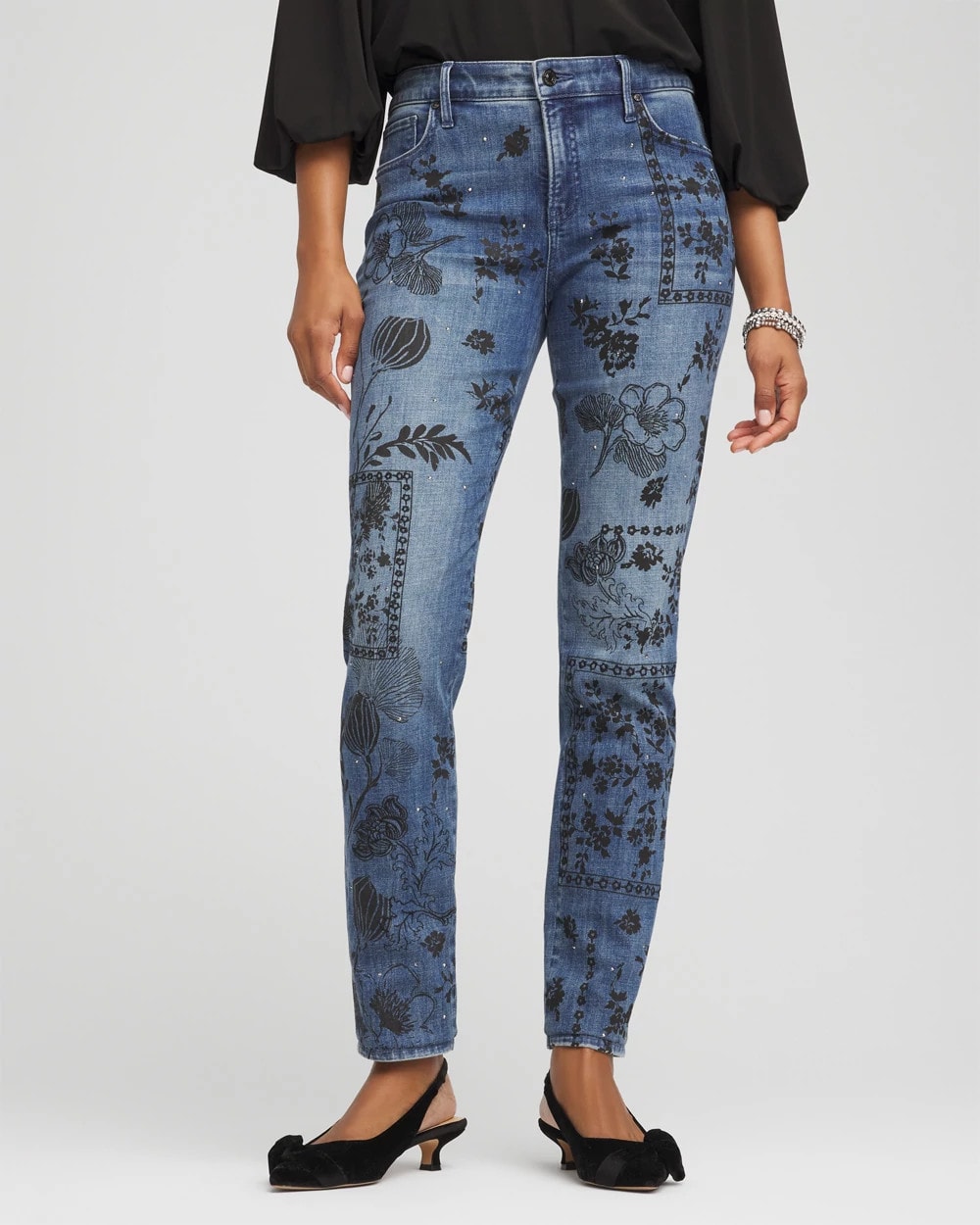 Chico's Women | Mixed-Media Girlfriend Slim Ankle Jeans EMILIA INDIGO