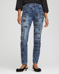 Chico's Women | Mixed-Media Girlfriend Slim Ankle Jeans EMILIA INDIGO