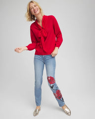 Chico's Women | Placed Floral Girlfriend Slim Ankle Jeans POPPY INDIGO