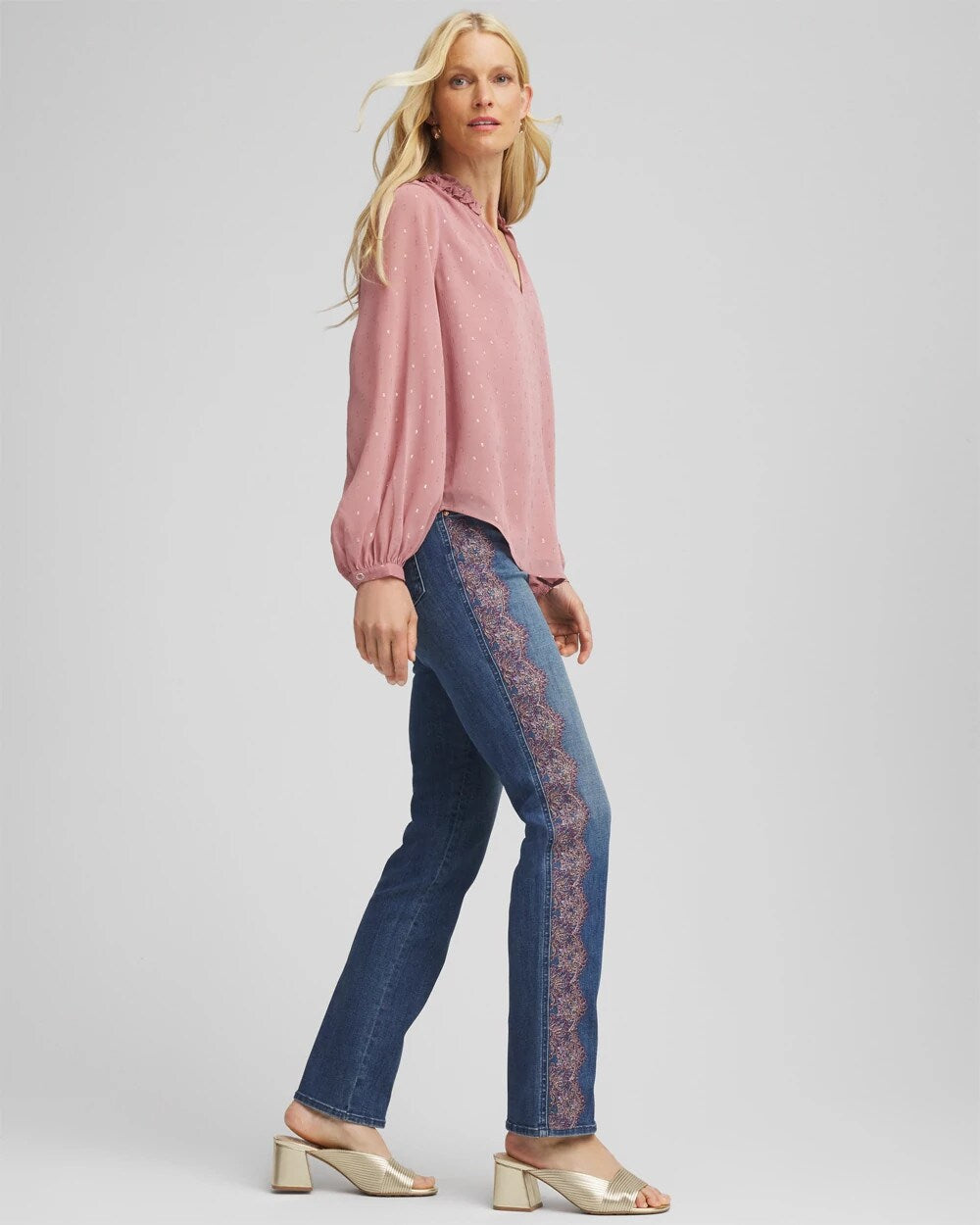 Chico's Women | Lace Embroidered Pull-On Straight Jeans ALPINE INDIGO