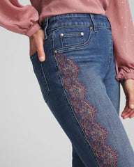 Chico's Women | Lace Embroidered Pull-On Straight Jeans ALPINE INDIGO