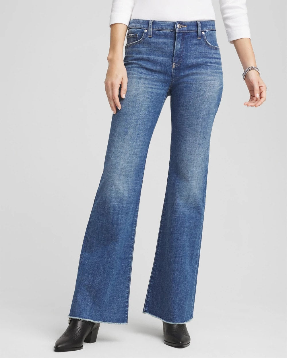 Chico's Women | Girlfriend Frayed Flared Jeans JESSAMINE INDIGO