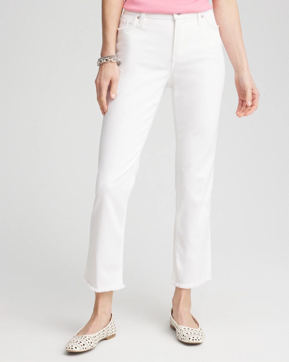 Chico's Women | Girlfriend Frayed Cropped No Stain Jeans ALABASTER