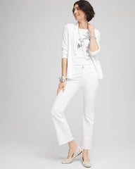 Chico's Women | No-Stain Girlfriend Frayed Flared Jeans ALABASTER