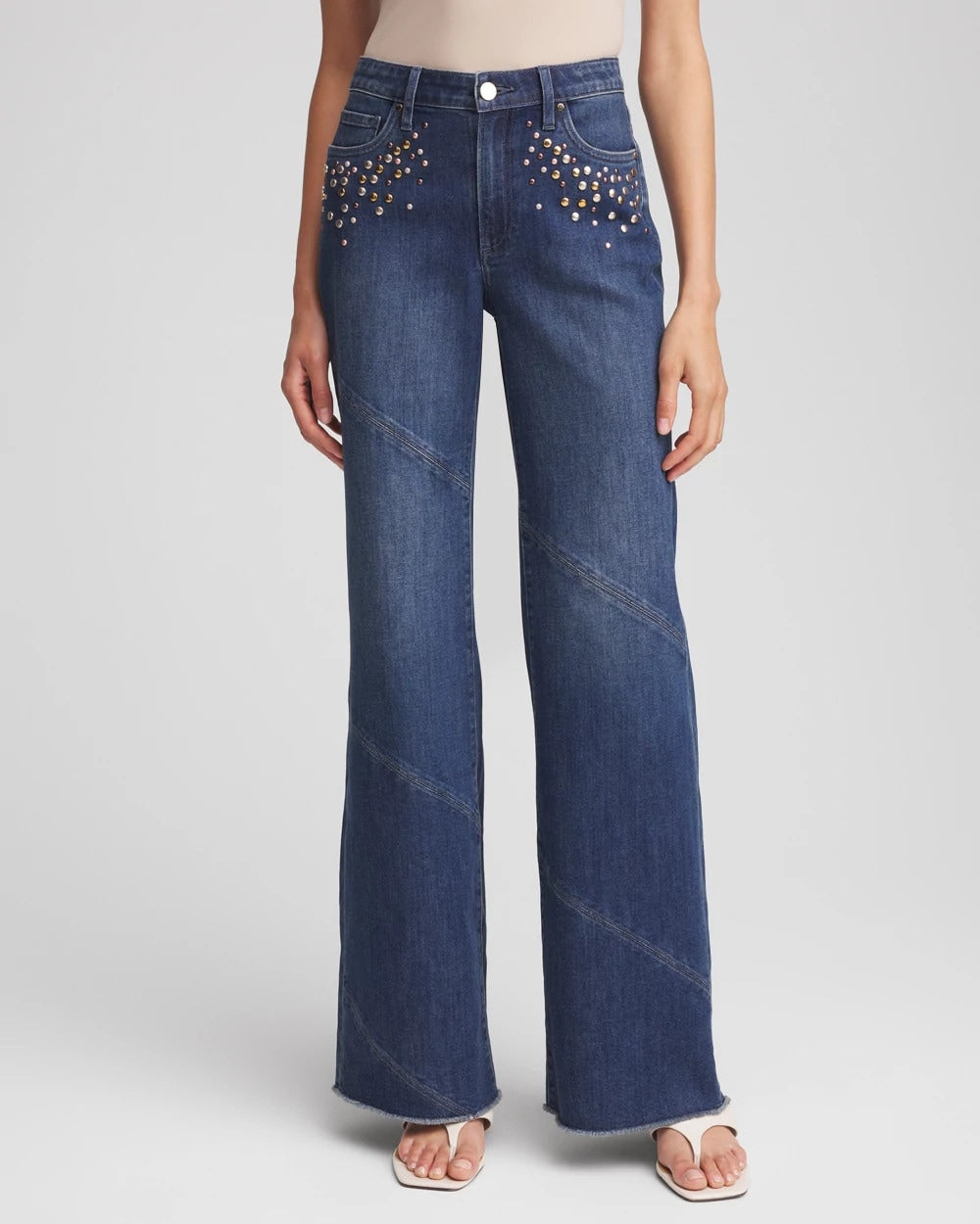 Chico's Women | Embellished Frayed Flared-Leg Jeans IRVINA INDIGO