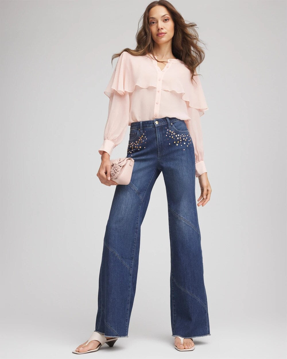 Chico's Women | Embellished Frayed Flared-Leg Jeans IRVINA INDIGO