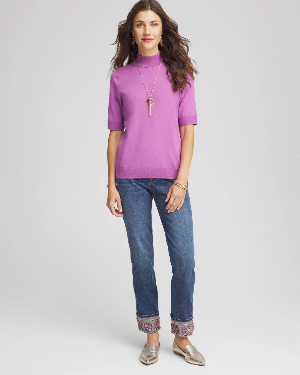 Chico's Women | Embellished Pull-On Slim Ankle Jeggings BUTTERCUP INDIGO
