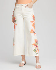 Chico's Women | Floral High-Rise Wide-Leg Cropped Jeans SEA SALT