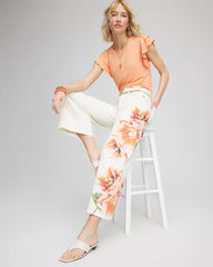 Chico's Women | Floral High-Rise Wide-Leg Cropped Jeans SEA SALT