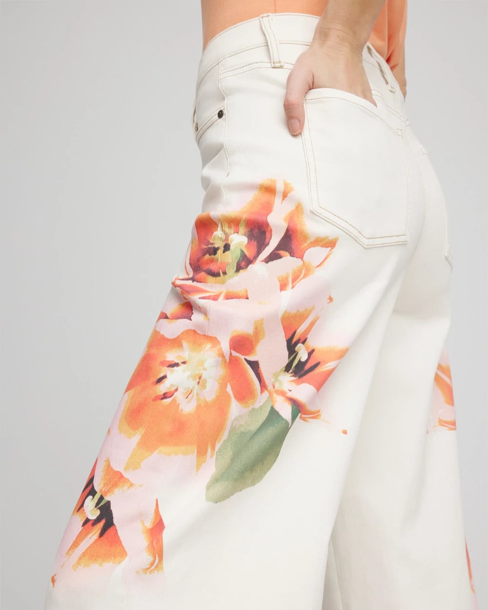 Chico's Women | Floral High-Rise Wide-Leg Cropped Jeans SEA SALT