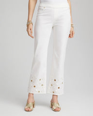 Chico's Women | Pull-On Embellished Straight-Leg Cropped Jeans ALABASTER