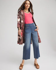 Chico's Women | Pull-On Cropped Wide-Leg Frayed Jeans PERSIMMON INDIGO