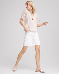 Chico's Women | No Stain Pull-On Fray Hem Denim Shorts ALABASTER