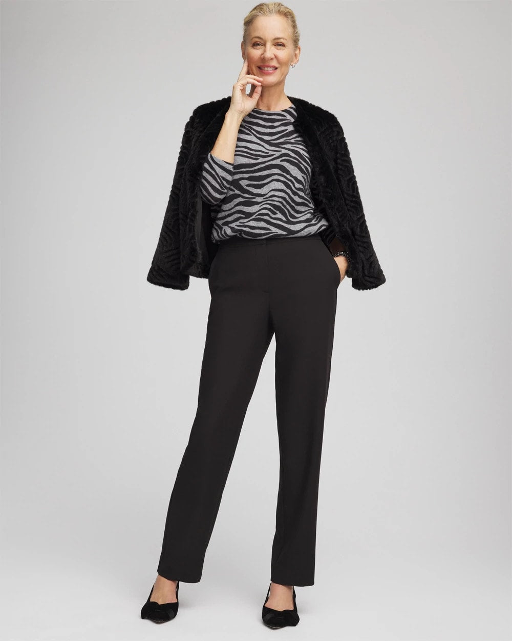 Chico's Women | Textured Straight Tapered Ankle Pants BLACK