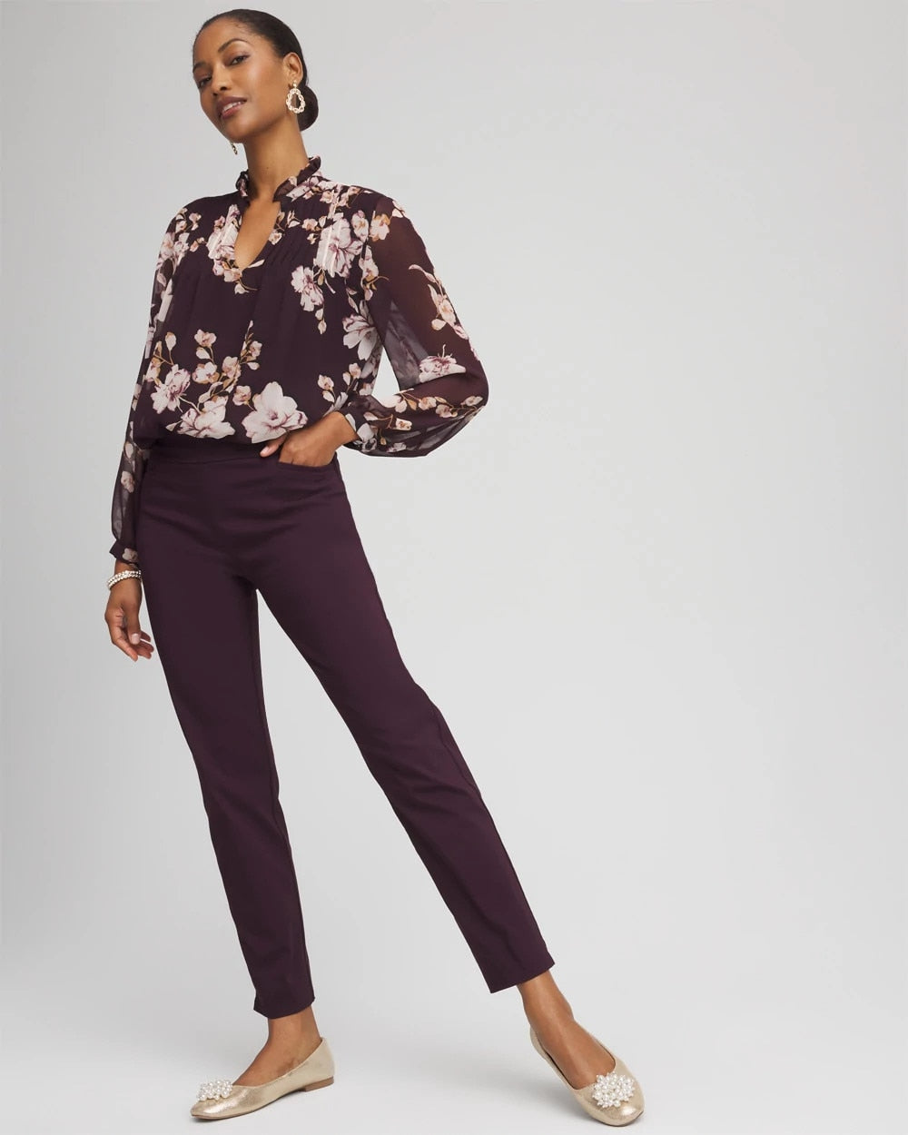 Chico's Women | Brigitte™ Slim Pull-On Ankle Pants NIGHT BLOOM
