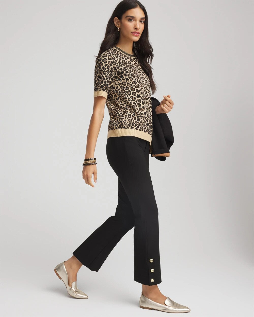 Chico's Women | Bi-Stretch Flared Button-Hem Cropped Pants BLACK